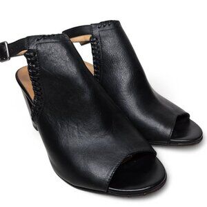 Fabianelli Black Leather Heels Women's Slingback Peep Toe Chunky Heel Braided 39